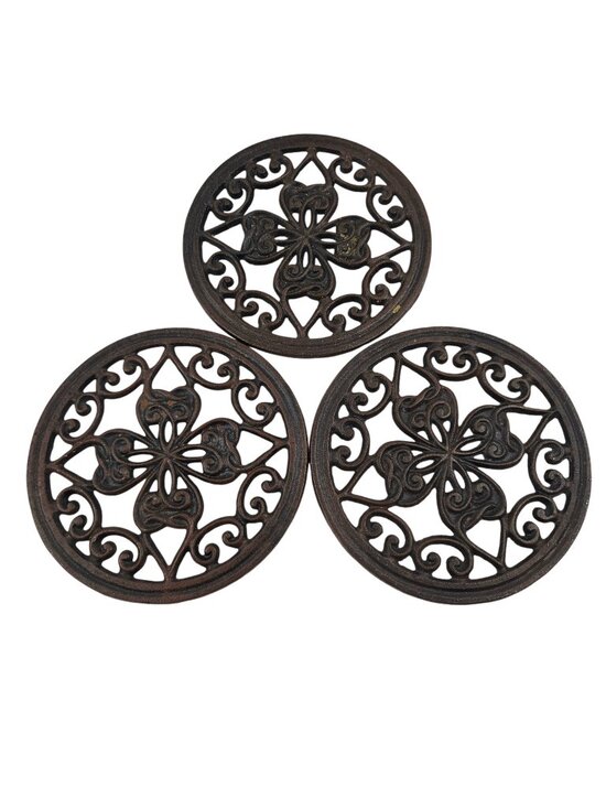 Other - Cast Iron Decorative Trivets Set Of 3 Round Intricate Floral Scrollwork Design